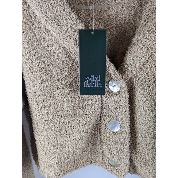 Cropped Cozy Cardigan Wild Fable Taupe M Brown Lightweight Fuzzy VNeck Button Up - Picture 5 of 11